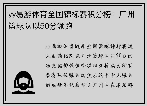 yy易游体育全国锦标赛积分榜：广州篮球队以50分领跑