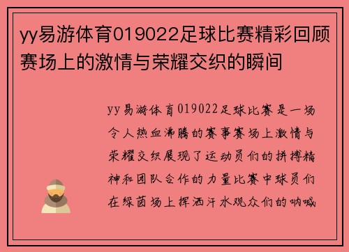 yy易游体育019022足球比赛精彩回顾赛场上的激情与荣耀交织的瞬间