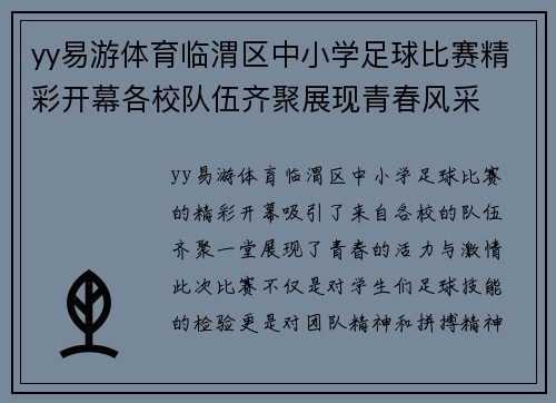 yy易游体育临渭区中小学足球比赛精彩开幕各校队伍齐聚展现青春风采